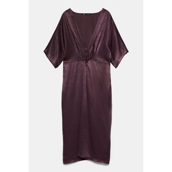 Zara Brown Satin Sheen Cocktail Midi Dress, Size Small - Picture 8 of 8